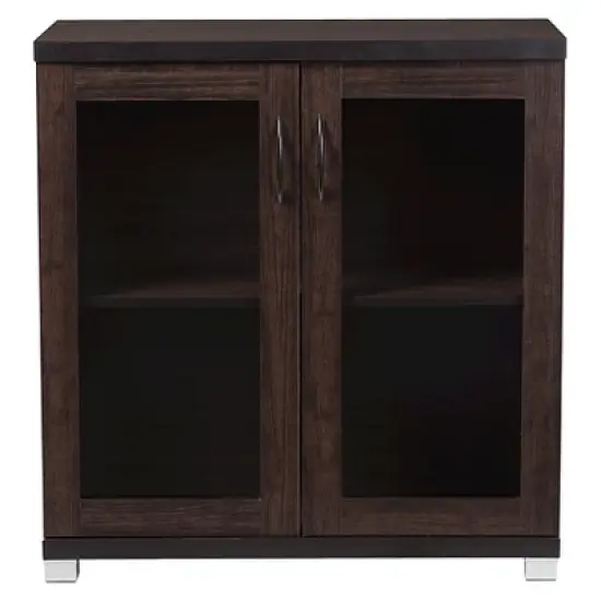 Zentra Modern and Contemporary Sideboard Storage Cabinet with Glass Doors - Dark Brown - Baxton Studio image {1}