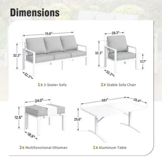 Captiva Designs 6pc Designs Aluminum Outdoor Patio Conversation Set with Coffee Table image {1}