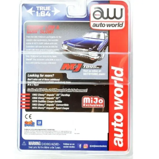 1970 Chevrolet Impala Sport Coupe Blue Metallic "Custom Lowriders" Ltd Ed to 4800 pcs 1/64 Diecast Model Car by Auto World image {1}