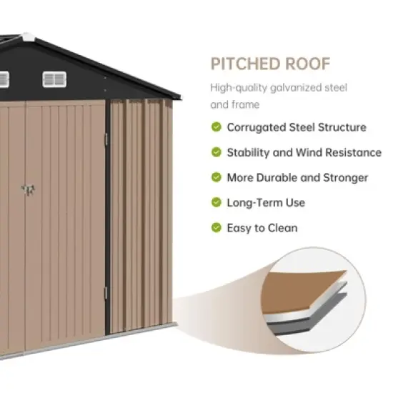 Outdoor Storage Shed with Updated Frame Structure & Lockable Door, Waterproof Practical Garden Patio Lawn Poolside Metal Tool Shed image {4}