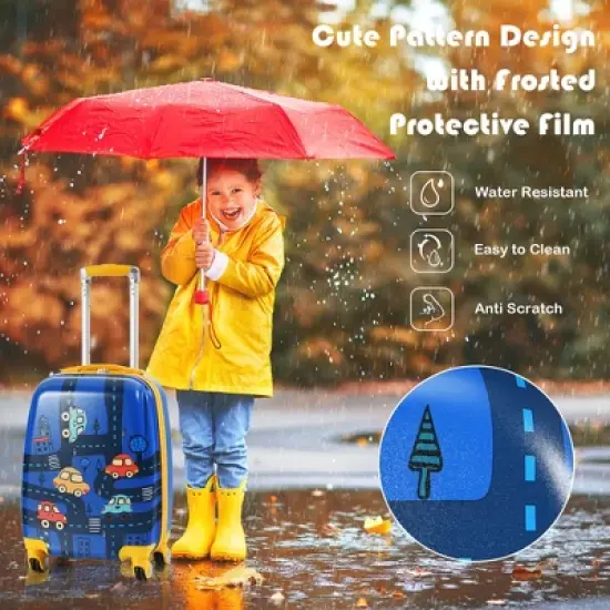 Costway 2PC Kids Carry On Luggage Set 12'' Backpack & 18'' Rolling Suitcase for Travel image {2}