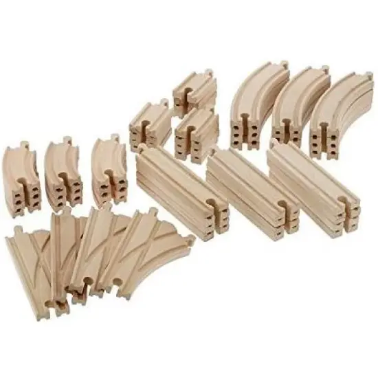 Wooden Train Track 52 Piece Set - 18 Feet Of Track Expansion And 5 Distinct Pieces - by Right Track Toys image {2}