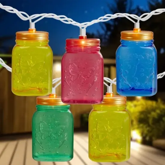 Northlight Mini Mason Jar Patio Light Set - Multi-Color - 7.5' White Wire - 10ct image {1}