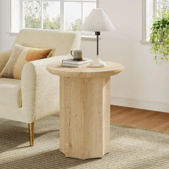 Tribesigns Round End Table, Wooden Side Table with Octagonal Base, Modern Nightstand for Living Room, Bedroom, Easy Assembly image {1}