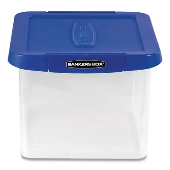 Bankers Box Heavy Duty Plastic File Storage, Letter/Legal Files, 14" x 17.38" x 10.5", Clear/Blue image {2}