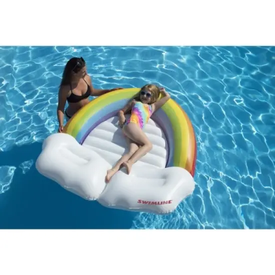 Swimline 68" Inflatable Swimming Pool 3-Person Rainbow with Clouds Island - White/Green image {3}