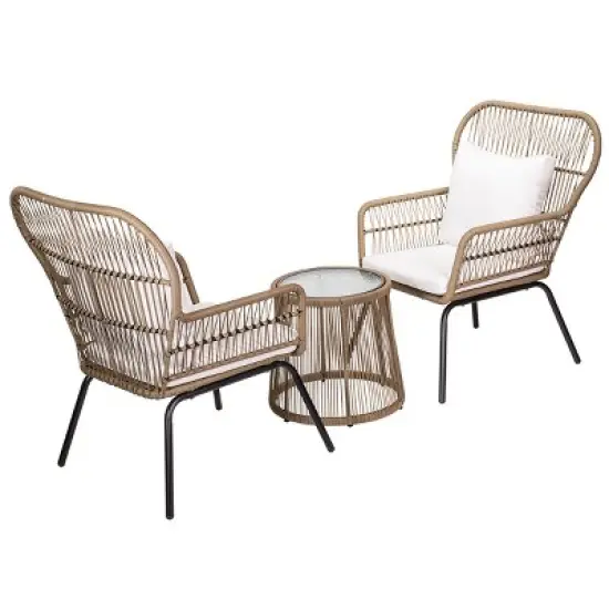 Barton 3 Pieces Outdoor Patio Wicker Chat Conversation Bistro Set (2) Chairs and Table, Beige image {2}