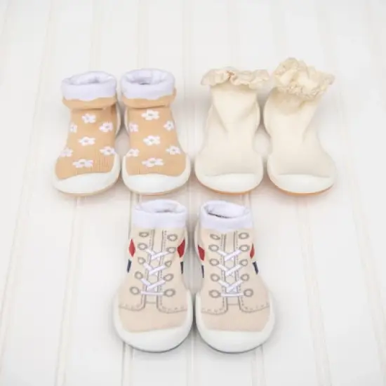 Komuello Toddler Girl First Walk Sock Shoes - Daisie Latte image {8}