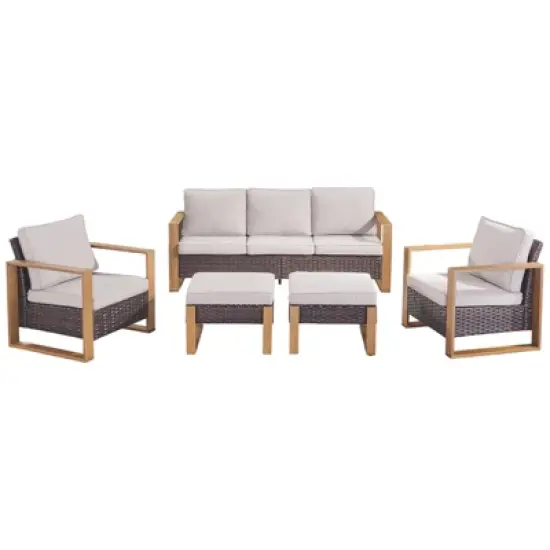 Gymojoy 5 Pieces Outdoor Patio Sofa Club Chair with Ottoman Set image {2}