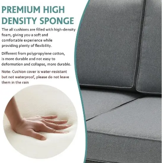 3-Seat Outdoor Patio Sofa Couch Chair Patio Aluminum 5" Thick Cushions (Grey) image {4}