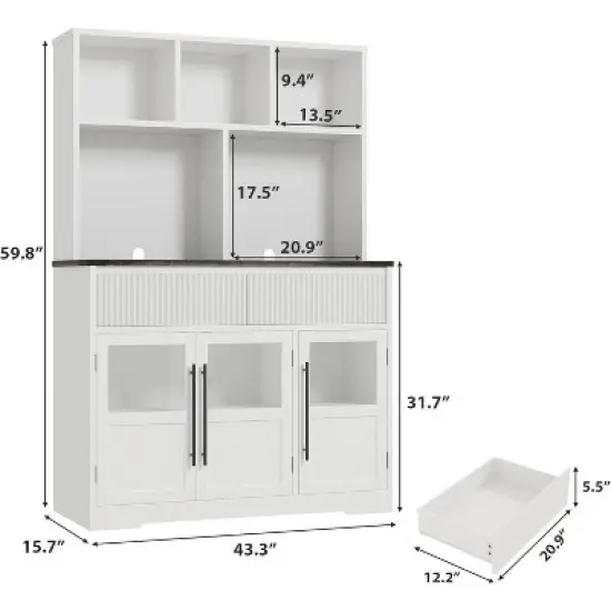 60'' Kitchen Pantry Cabinet, Tall Pantry Storage Cabinet with Microwave Stand, Farmhouse Kitchen Hutch with Storage Drawers image {6}