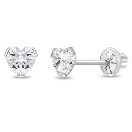 Girls' Tiny CZ Heart Screw Back 14k Gold Earrings - In Season Jewelry image {5}