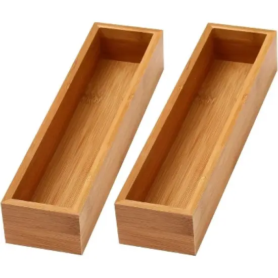 YBM HOME Bamboo Drawer Organizer Storage Box for Kitchen Drawer, Junk Drawer, Office, Bedroom, Children Room, Craft, Sewing, and Bathroom, Pack of 2 image {8}