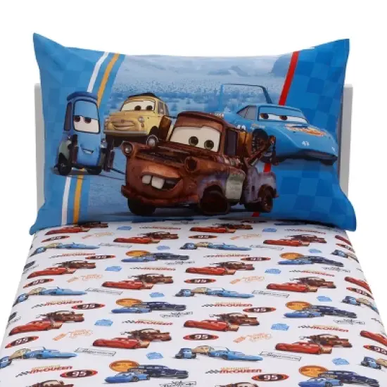 Disney Cars Radiator Springs White, Blue, and Red 2 Piece Toddler Sheet Set - Fitted Bottom Sheet and Reversible Pillowcase image {4}