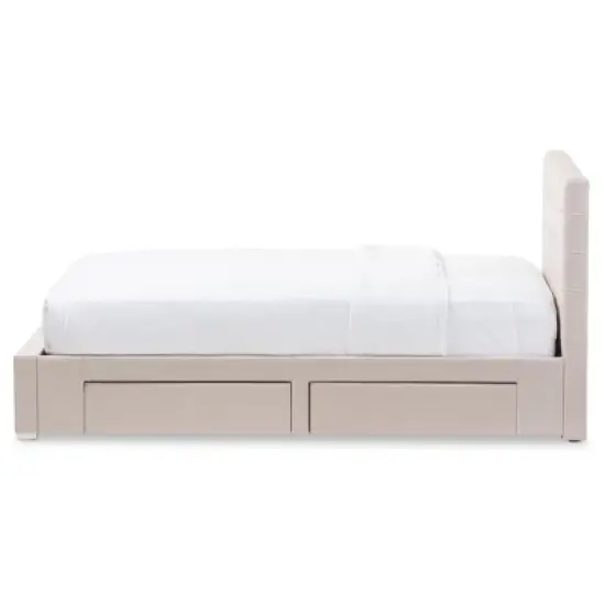Queen Rene Modern and Contemporary Fabric 4 Drawer Storage Platform Bed - Baxton Studio image {3}