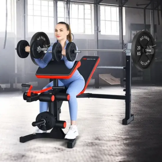 Costway Multi-function Adjustable Olympic Weight Bench W/Preacher Curl Home Gym Training image {1}
