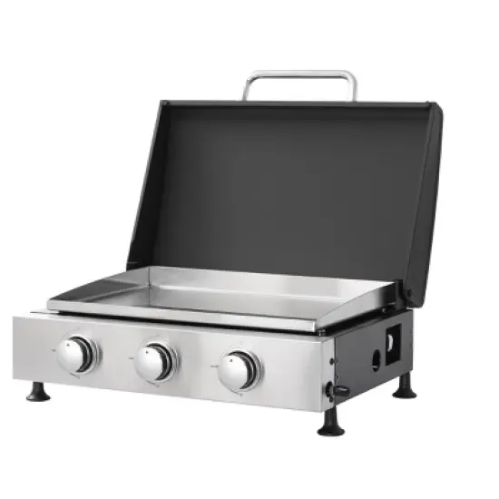 3-Burner Gas Grill with Teppanyaki Plate, Cast Iron Grids, Stainless Steel Plancha, Pull-Out Grease Tray, 28,680 BTU Outdoor BBQ Station image {2}