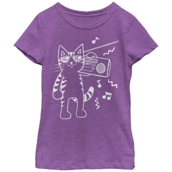 Girl's Lost Gods Boombox Cat Cartoon T-Shirt image {2}