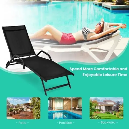 Costway 2PCS Patio Lounge&nbsp;Chairs Chaise Recliner 5-Position Back Adjust Armrest image {6}