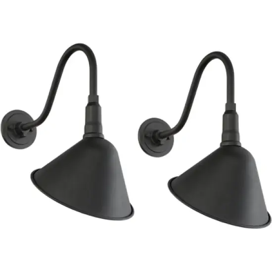 Franklin Iron Works Neihart Rustic Farmhouse Outdoor Wall Light Fixtures Set of 2 Black Gooseneck Arm Downlight 18" for Post Exterior Barn image {8}