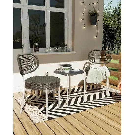 Acekool 3-Piece Wicker Bistro Set - 2 Chairs & Glass Table for Patio, Balcony & Small Spaces image {10}