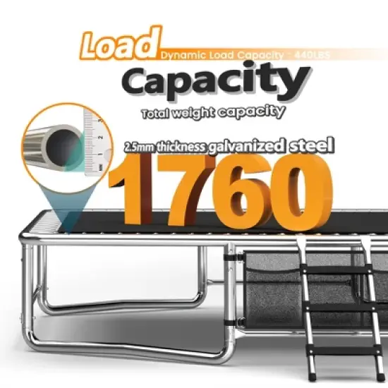 GDFStudio Bruce Outdoor/Indoor Steel Ladder Rectangle Trampoline with Enclosure image {6}