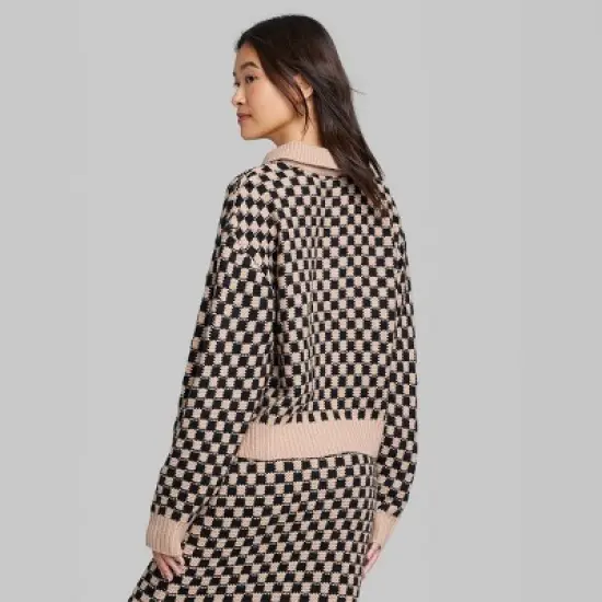 Women's Ascot + Hart Collared Checkered Long Sleeve Graphic T-Shirt image {2}