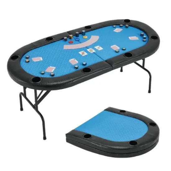 EROMMY 72" Oval 8-Player Poker Table Foldable, Ready To Use Card Table With Cup Holders image {9}