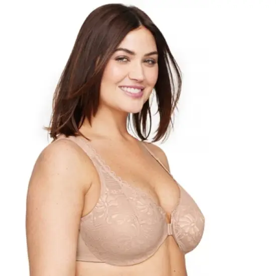 Glamorise Womens WonderWire Front-Closure Stretch Lace Underwire Bra 9245 Caf&eacute; image {2}