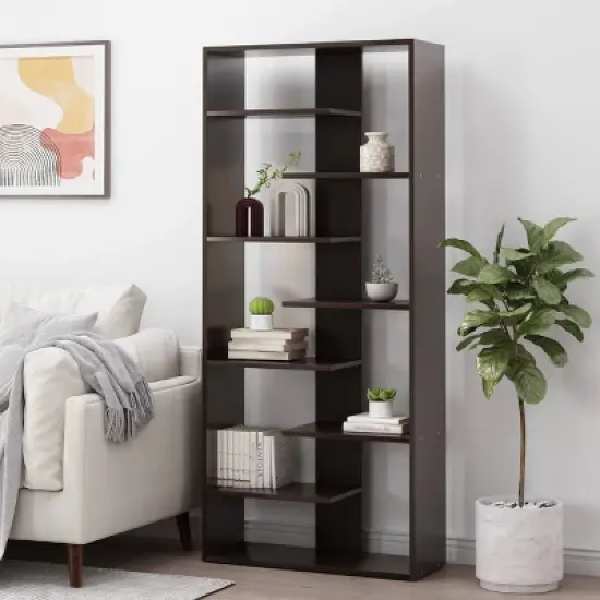 71" Sparks Modern Geometric High Shelf Bookcase Dark Gray - Christopher Knight Home image {1}