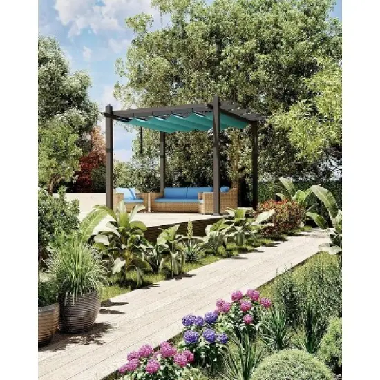 Acekool Aluminum Pergola with Retractable Canopy, Modern Outdoor Sun Shade Shelter image {7}
