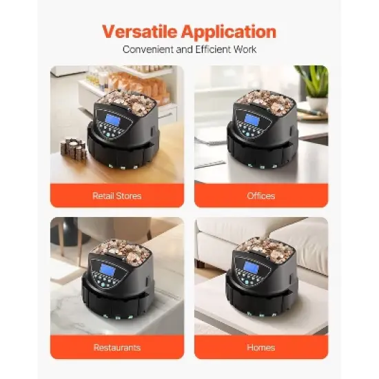 VEVOR USD Coin Sorter, Coin Counter Machine for 5 Kinds of USD Coins, Coin Sorter and Wrapper Machine Holds up to 2000 Coins, Black image {6}