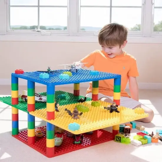 Strictly Briks Large Classic Stackable Baseplates & Building Bricks, Basic Colors (52-pieces) image {1}