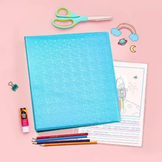 Avery Luxe Collection Durable Holographic 3 Ring Binder, Customizable View Cover, 1 Inch Round Rings, 1 Holographic Aqua Binder (03224) image {3}