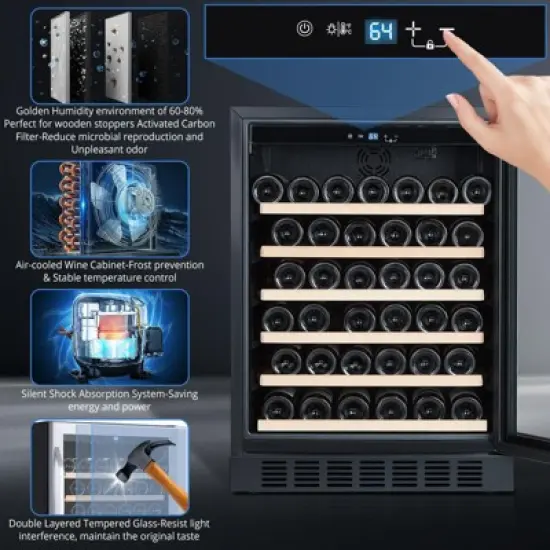 24'' Wine Cooler Refrigerator - 46 Bottle Capacity, Stable Temperature Control, Digital Control Panel image {4}