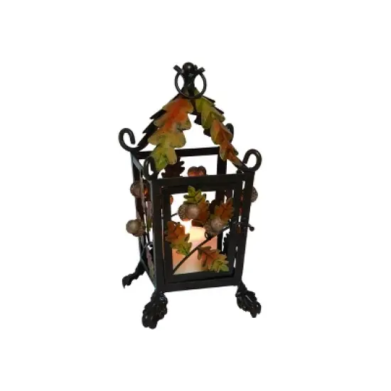 Transpac 11.61 in Multicolor Harvest Season Leaves Metal Lantern Fall Thanksgiving Candle Holder image {2}