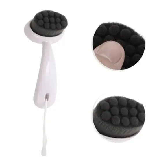 Unique Bargains Soft ABS Nylon Wool Cleansing Brush with Curved Handle White Black 1 Pc image {2}