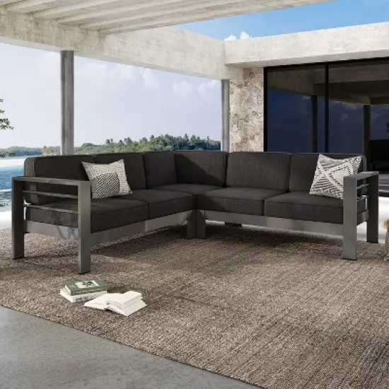 Christopher Knight Home Beatrice Patio Modem V-Shaped Aluminum 5-Seater Sectional Sofa Set with Thick Cushions image {10}