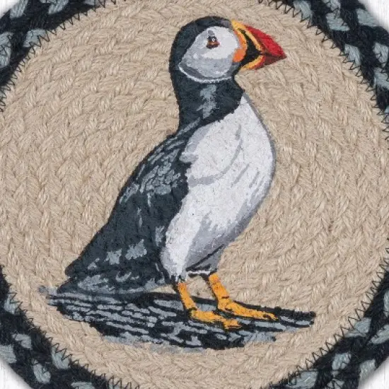 Earth Rugs Puffin Coastal Kitchen Trivet &ndash; Hand-Stenciled Art on Braided Jute image {2}