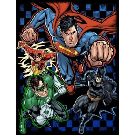 The Justice League Superheroes on Checkered Background Black Graphic Tee Toddler Boy to Youth Boy image {1}