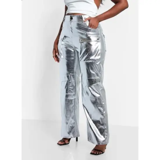 Rebdolls Women's Lena Metallic Wide Leg Cargo Pants image {2}