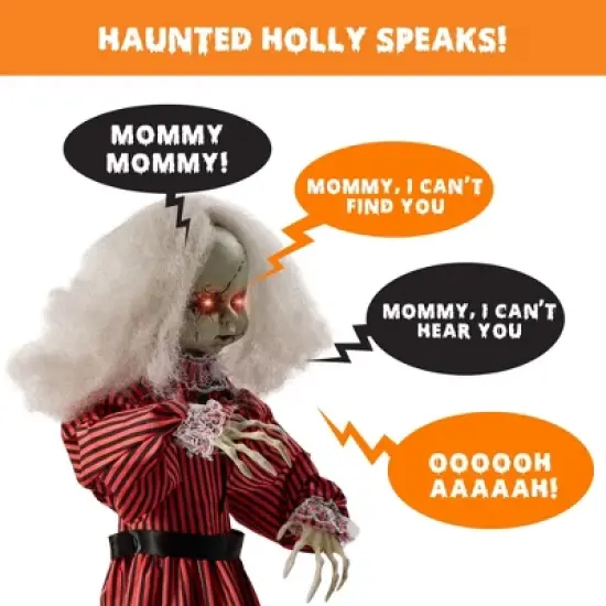 Best Choice Products Animatronic Roaming Doll Halloween Decoration, Haunted Holly Sound Activated Prop w/ Light-Up Eyes image {4}