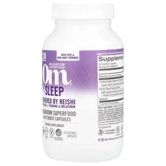 Om Mushrooms Sleep, Powered by Reishi with GABA, L-Theanine & Melatonin, 90 Vegetable Capsules image {2}