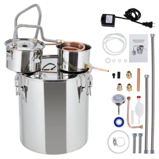 Garvee Alcohol Still Stainless Steel Alcohol Distiller with Copper Tube and Build-in Thermometer for Home Brewing, Included Water Pump image {6}