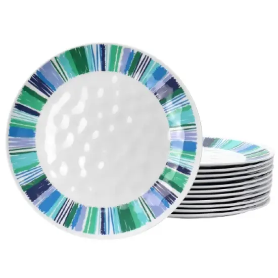 Gibson Home Tropical Sway Orleans 12 Piece 9 Inch Melamine Dessert Plate Set in Blue image {5}