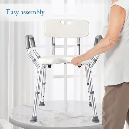 U-Shaped Shower Seat with Adjustable Height,Padded Armrests and Backrest,350 Lb Capacity,Slip-Resistant Bathtub Shower Chair for Seniors and Disabled image {6}