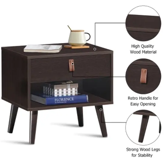 Costway Nightstand Sofa Side End Table Bedside Table Drawer Storage image {6}