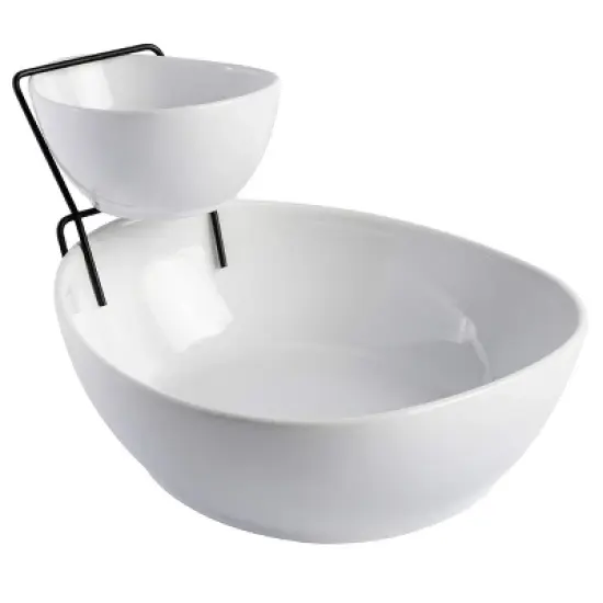 Gibson Gracious Dining 3 Piece 2 Tier Fine Ceramic Chip and Dip Serving Set in White image {6}