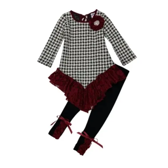 Girls Braided Plaid Lace Trim Tunic & Legging Set - Mia Belle Girls image {1}