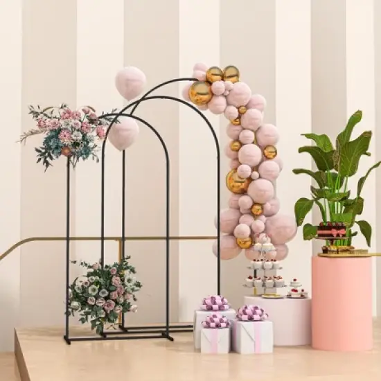 Outsunny Metal Arch Backdrop Stand Set of 3, 7/6.5/6 ft Wedding Arch Frame, Balloon Backdrop Arch Stand Set for Birthday Party image {1}